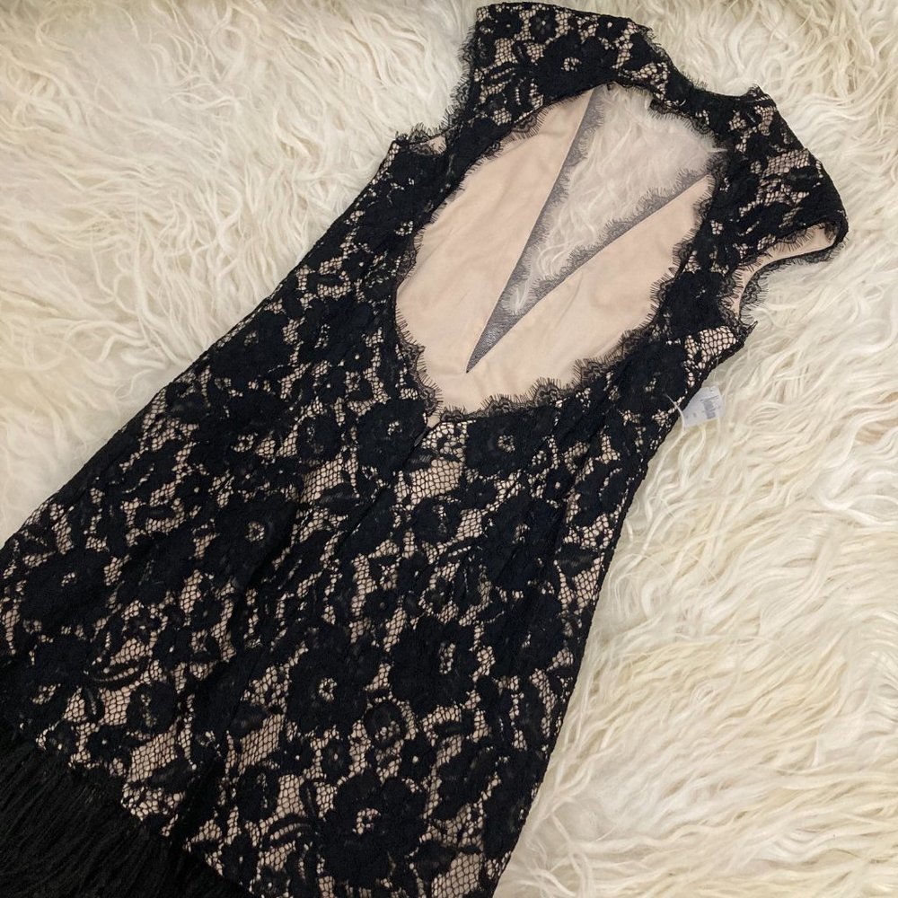 Aidan by Aidan Mattox V-Neck Cap-Sleeve Lace Cocktail Dress w/ Feather Hem - Picture 10 of 10
